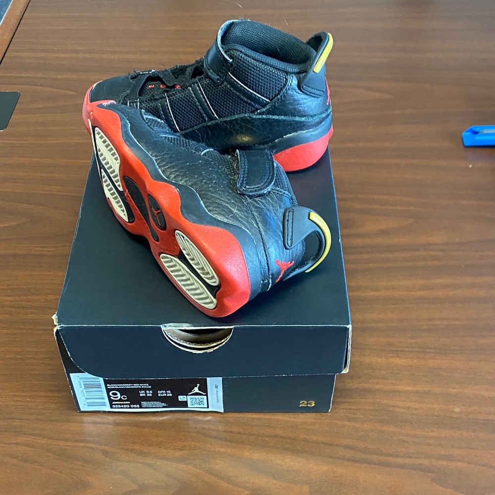 Jordan Kids Black and Red High-Top Sneakers